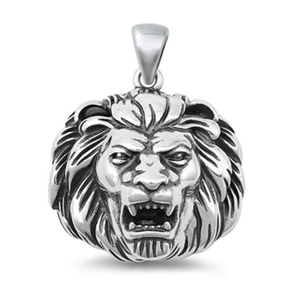 Sterling Silver Oxidized 3D Fierce Lion Head Charm Pendant .925 New Jewelry Female Unisex