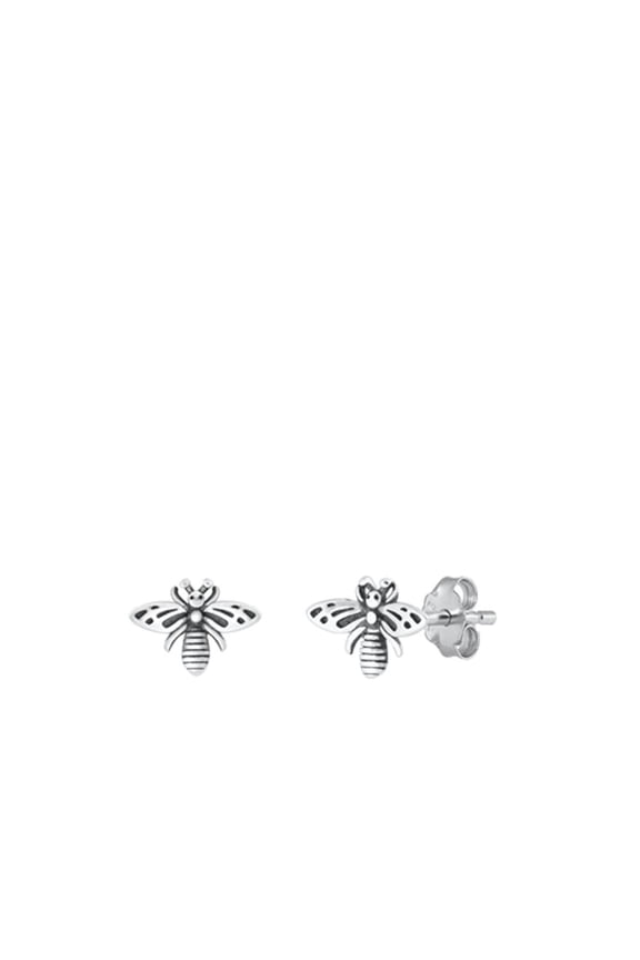 Sterling Silver Oxidized Bee Stud Earrings 925 New Jewelry Female Unisex