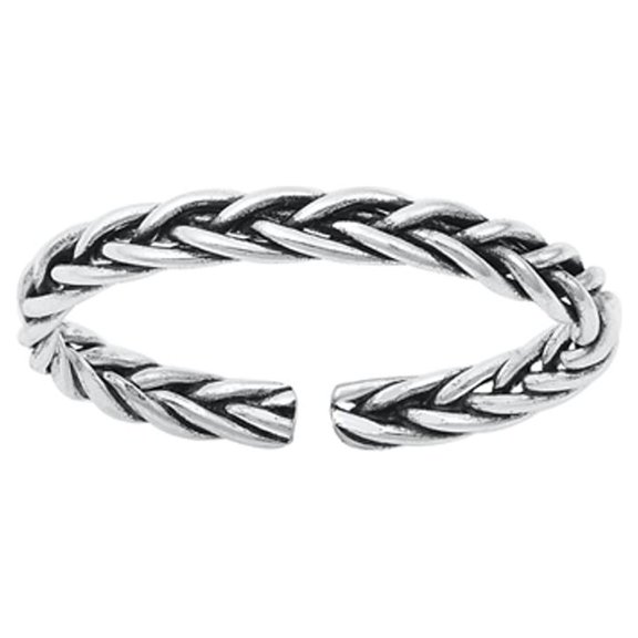 Sterling Silver Oxidized Braided Toe Ring Adjustable Midi Band 925 New Jewelry Female Unisex