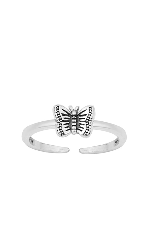 Sterling Silver Oxidized Butterfly Toe Midi Ring Adjustable Band 925 New Jewelry Female Unisex