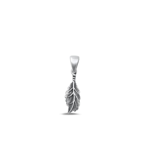 Sterling Silver Oxidized Feather Leaf Pendant Charm .925 New Jewelry Female Unisex