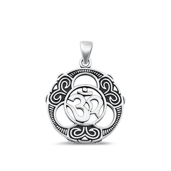 Sterling Silver Oxidized High Polished Om Pendant Ohm Medallion Charm .925 New Jewelry Female Unisex