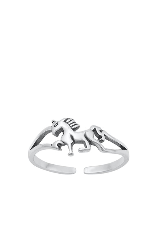 Sterling Silver Oxidized Horse Running Toe Midi Adjustable Ring .925 Band Jewelry Female Unisex