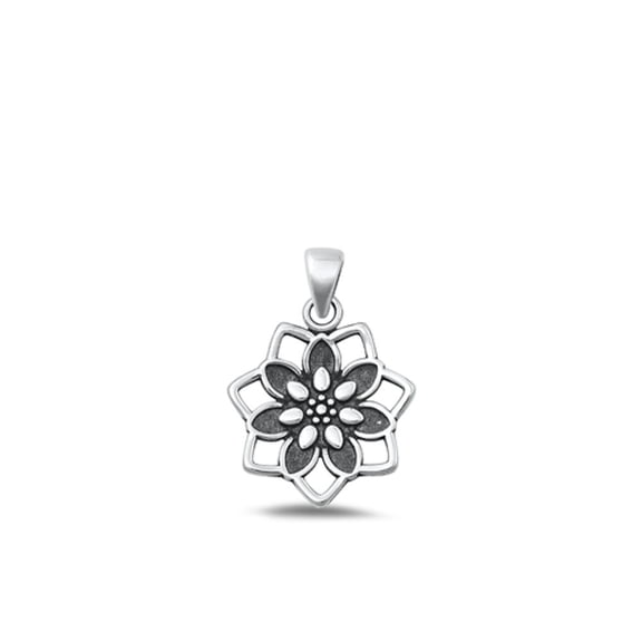 Sterling Silver Oxidized Lotus Charm Flower Pendant .925 New Jewelry Female Unisex