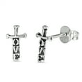 thumbnail image 1 of Sterling Silver Oxidized Love Cross Word Letter Christian Earrings 925 New Jewelry Female Unisex, 1 of 3
