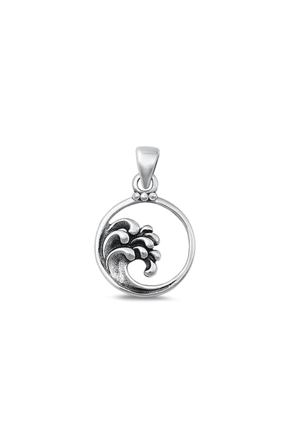 Sterling Silver Oxidized Ocean Tidal Wave Pendant Surfer Charm .925 New Jewelry Female Unisex
