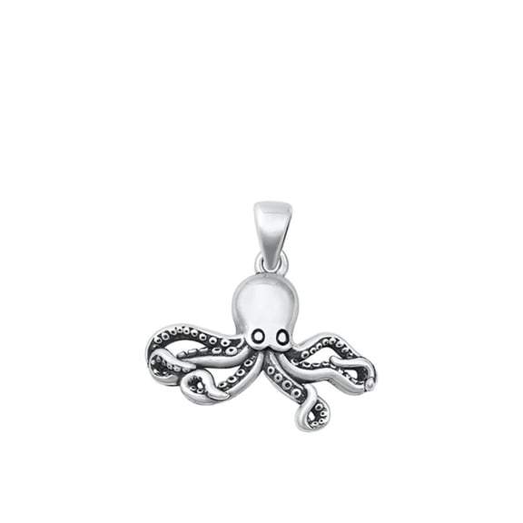 Sterling Silver Oxidized Octopus Sea Creature Pendant .925 Beach Charm Jewelry Female Unisex