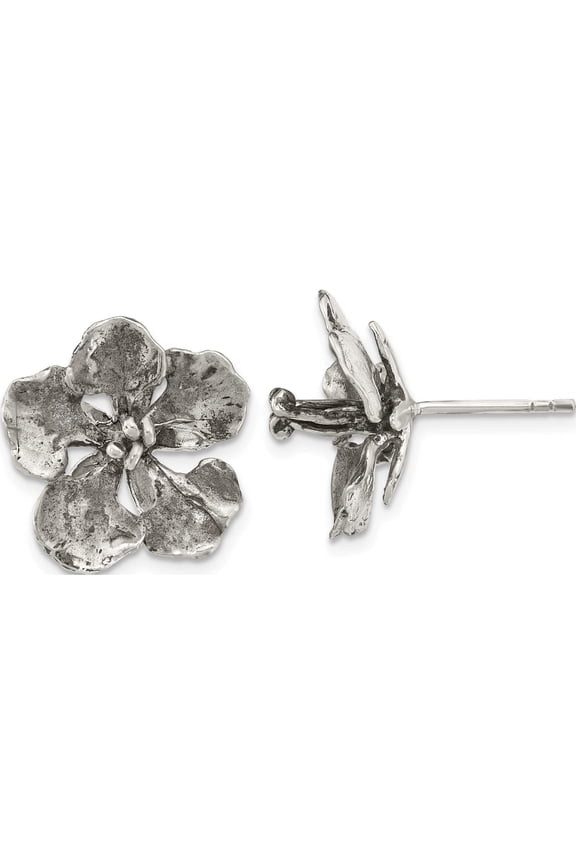 Sterling Silver Oxidized Peacock Flower Post Earrings (16.88 X 17.19) Made In Thailand qe16532