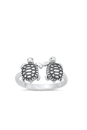 Sterling Silver Oxidized Sea Turtles Toe Midi Adjustable Ring .925 Band Jewelry Female Unisex