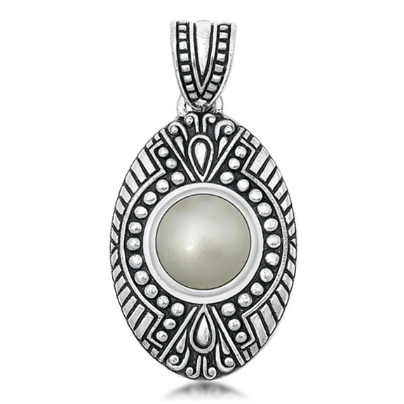 Sterling Silver Oxidized Simulated Pearl Pendant Medallion Charm 925 New Jewelry Female Unisex