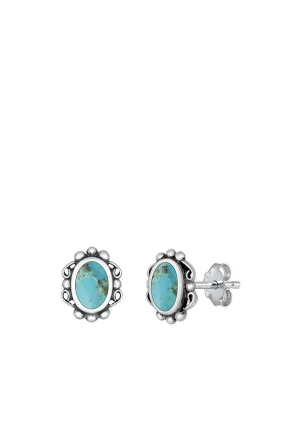 Sterling Silver Oxidized Simulated Turquoise Bali Stud High Polished Earrings 925 Jewelry Female