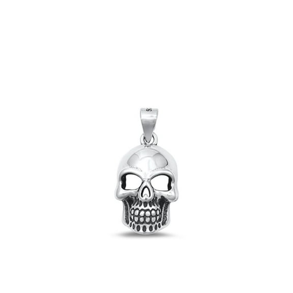 Sterling Silver Oxidized Skull Pendant High Polished Charm .925 New Jewelry Female Unisex
