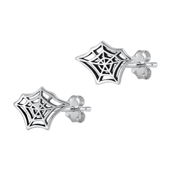 Sterling Silver Oxidized Spiderweb High Polished Earrings 925 New Jewelry Female Unisex