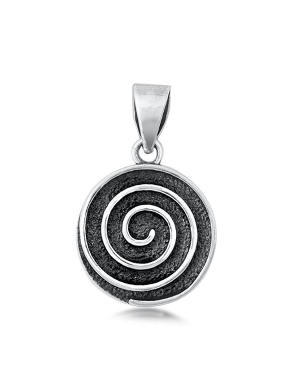 Sterling Silver Oxidized Spiral Pendant Swirl Hipnotic Round Charm 925 Jewelry Female Unisex