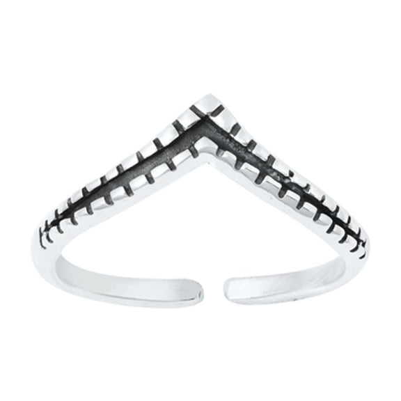 Sterling Silver Oxidized Stitched Chevron Toe Midi Ring Adjustable Band .925 New Jewelry Female
