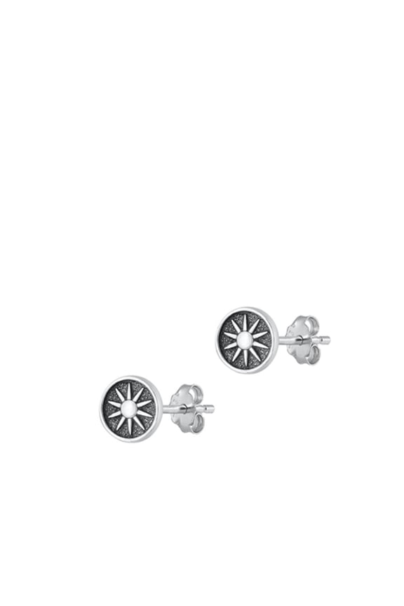 Sterling Silver Oxidized Sun High Polished Earrings 925 New Jewelry Female Unisex