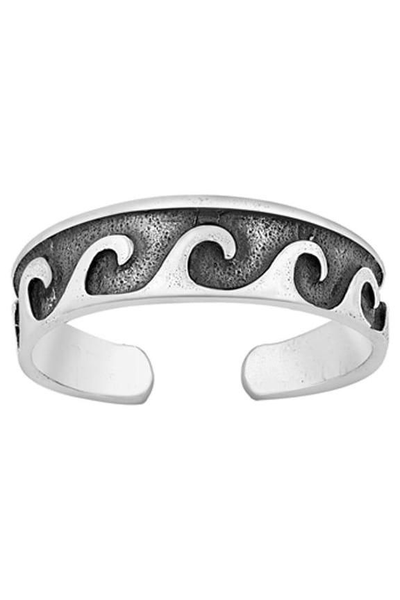Sterling Silver Oxidized Toe Wave Ring Adjustable Midi Beach Sand Band 925 Jewelry Female Unisex