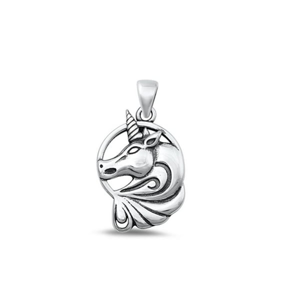 Sterling Silver Oxidized Unicorn Fantasy Pendant Charm .925 New Jewelry Female Unisex