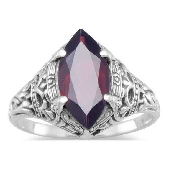 Sterling Silver Oxidized Vintage Style Ring Marquise Garnet The Garnet Measures 15mmx7mm - Size 5