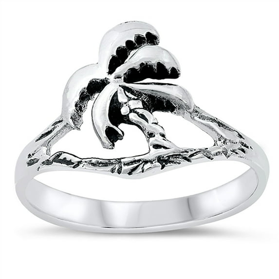 Sterling Silver Palm Tree Beach Ring Size 7