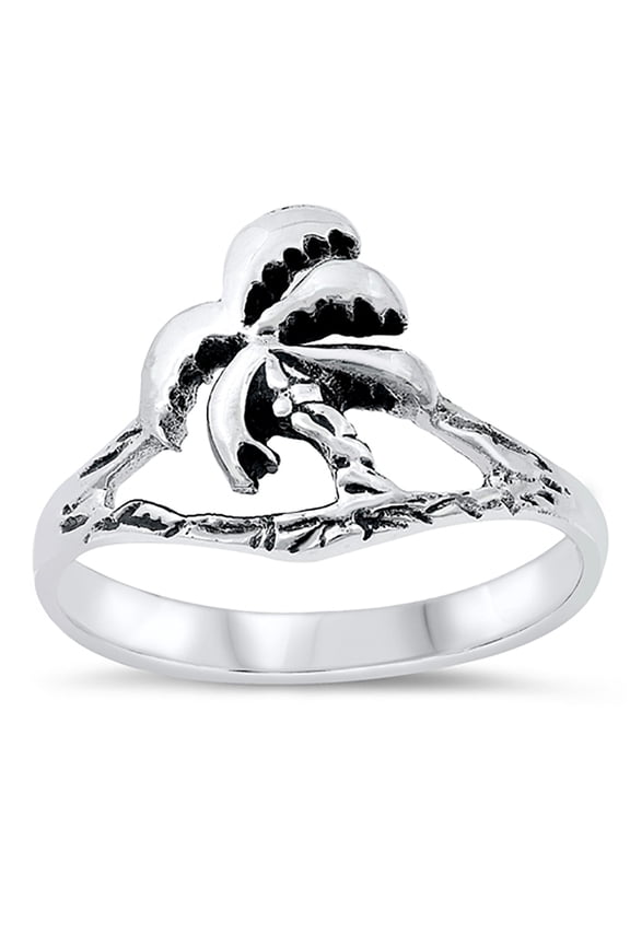 Sterling Silver Palm Tree Beach Ring Size 8