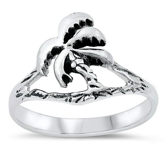 Sterling Silver Palm Tree Beach Ring Size 9