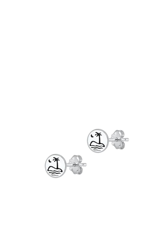 Sterling Silver Palm Tree Island Beach Oxidized Earrings 925 Jewelry Female Unisex