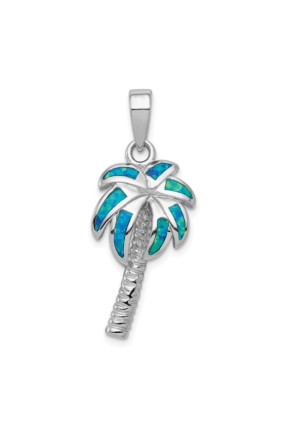 Sterling Silver Palm Tree Necklace with Blue Green Opal Inlay, Tropical Pendant for Women or Unisex, Ocean Inspired Coastal Jewelry, Beach Life Vacation Symbol