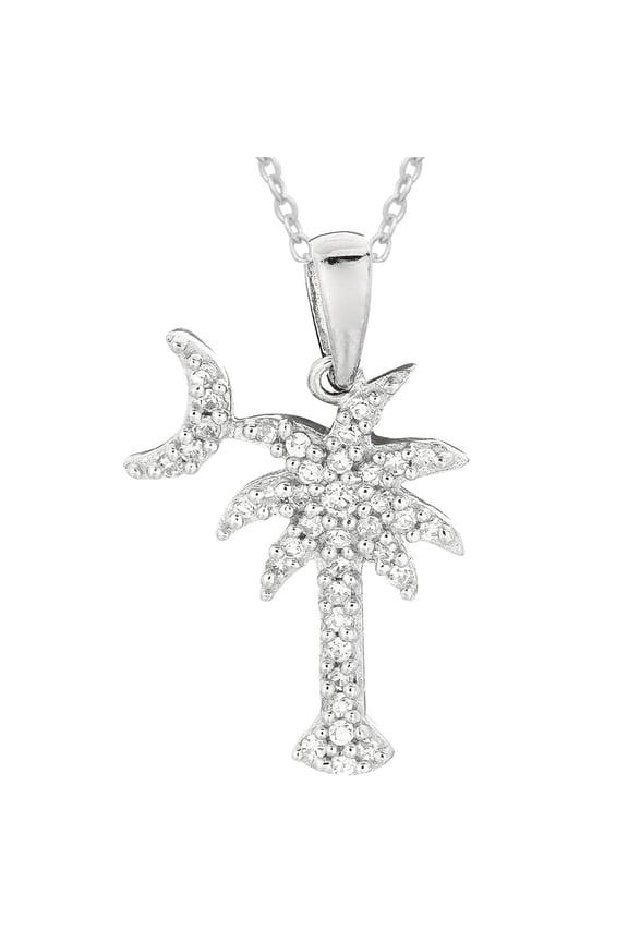 Palm Tree Necklace and crescent moon with Cubic Zirconia  25mm Pendant on 24" Chain
