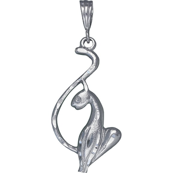 Sterling Silver Panther Charm Pendant Necklace with Diamond Cut Finish and 24 Inch Figaro Chain