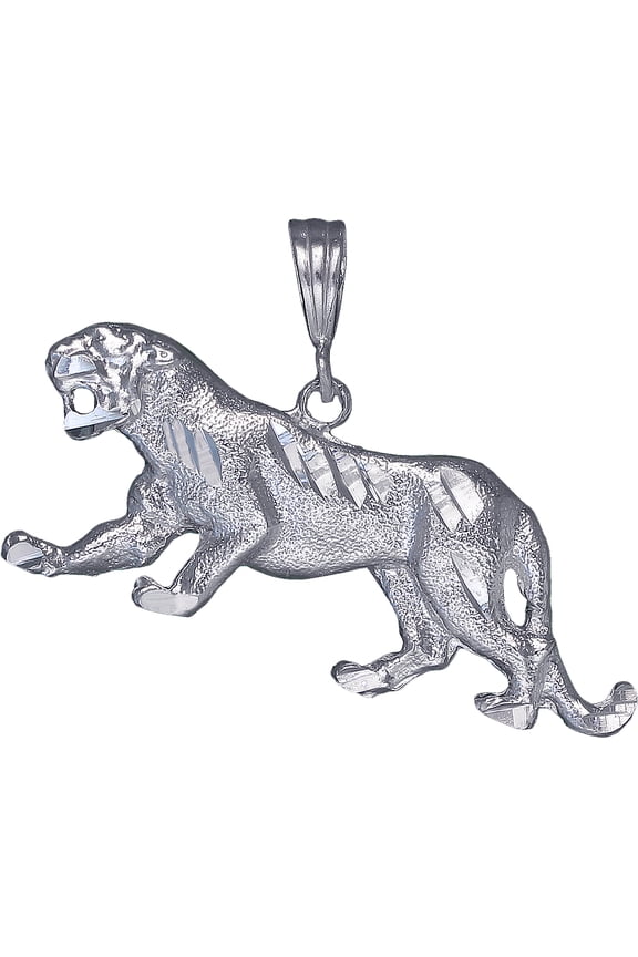 Sterling Silver Panther Charm Pendant Necklace with Diamond Cut Finish and 24 Inch Figaro Chain