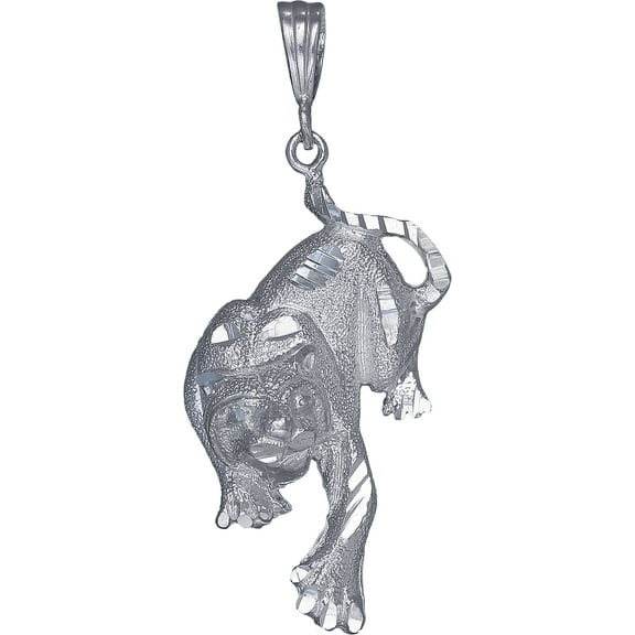 Sterling Silver Panther Charm Pendant Necklace with Diamond Cut Finish and 24 Inch Figaro Chain