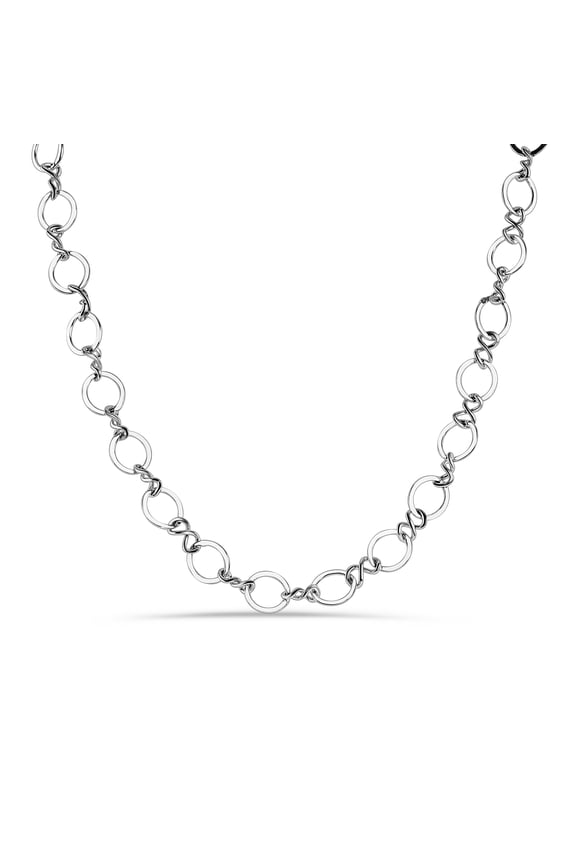 Sterling Silver Paperclip Infinity Chain Necklace Link Solid 925 Multi Circle Jewelry Female Unisex