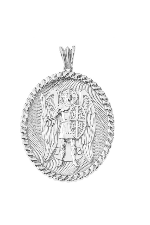Sterling Silver Patron Saint Michael Archangel Medallion Pendant (Large)