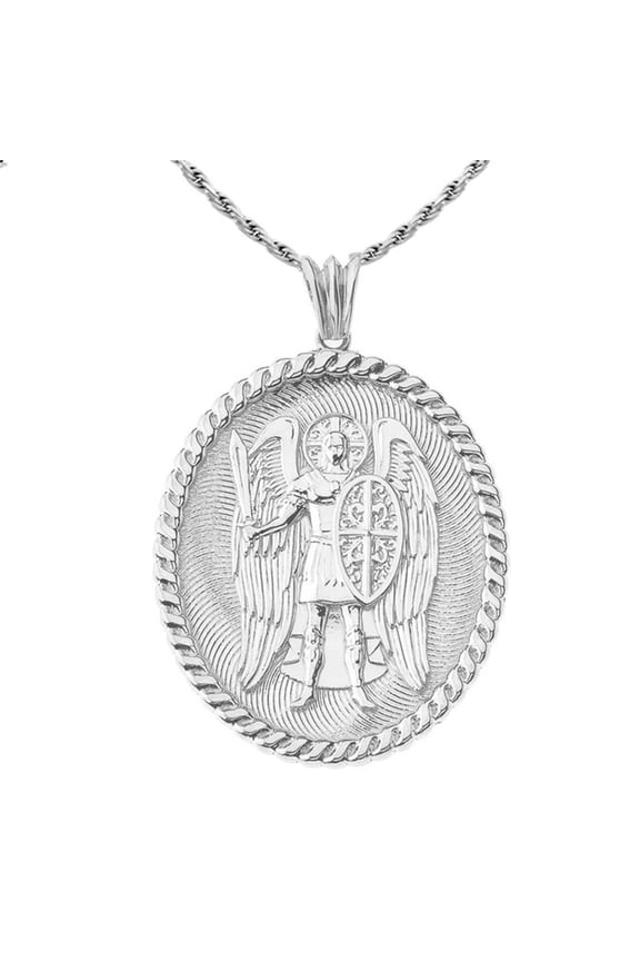 Sterling Silver Patron Saint Michael Archangel Medallion Pendant Necklace, 20"