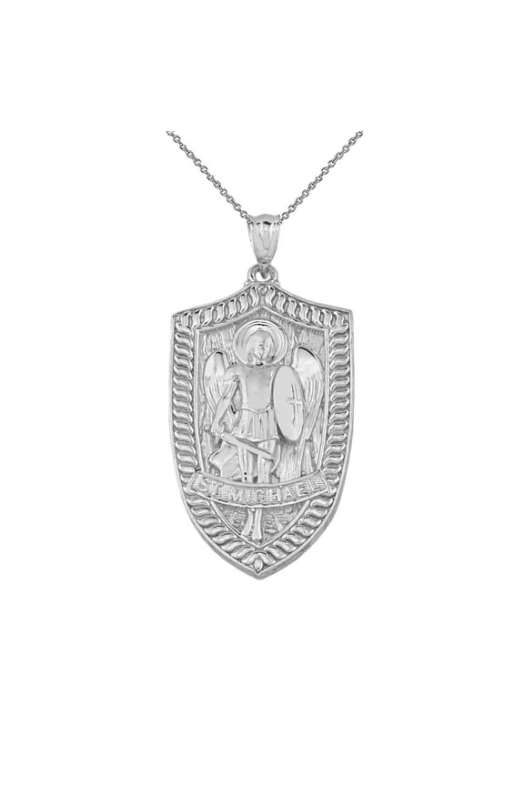 Sterling Silver Patron Saint Michael Archangel Shield Pendant Necklace, 20"