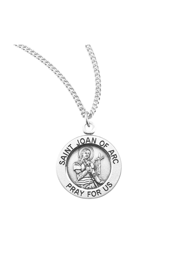 Sterling Silver Patron Saint St.Joan of Arc Medal Pendant Necklace in 18 Inch Rhodium Plated Stainless Steel Chain Necklace, Made in USA, Deluxe Velvet Gift Box