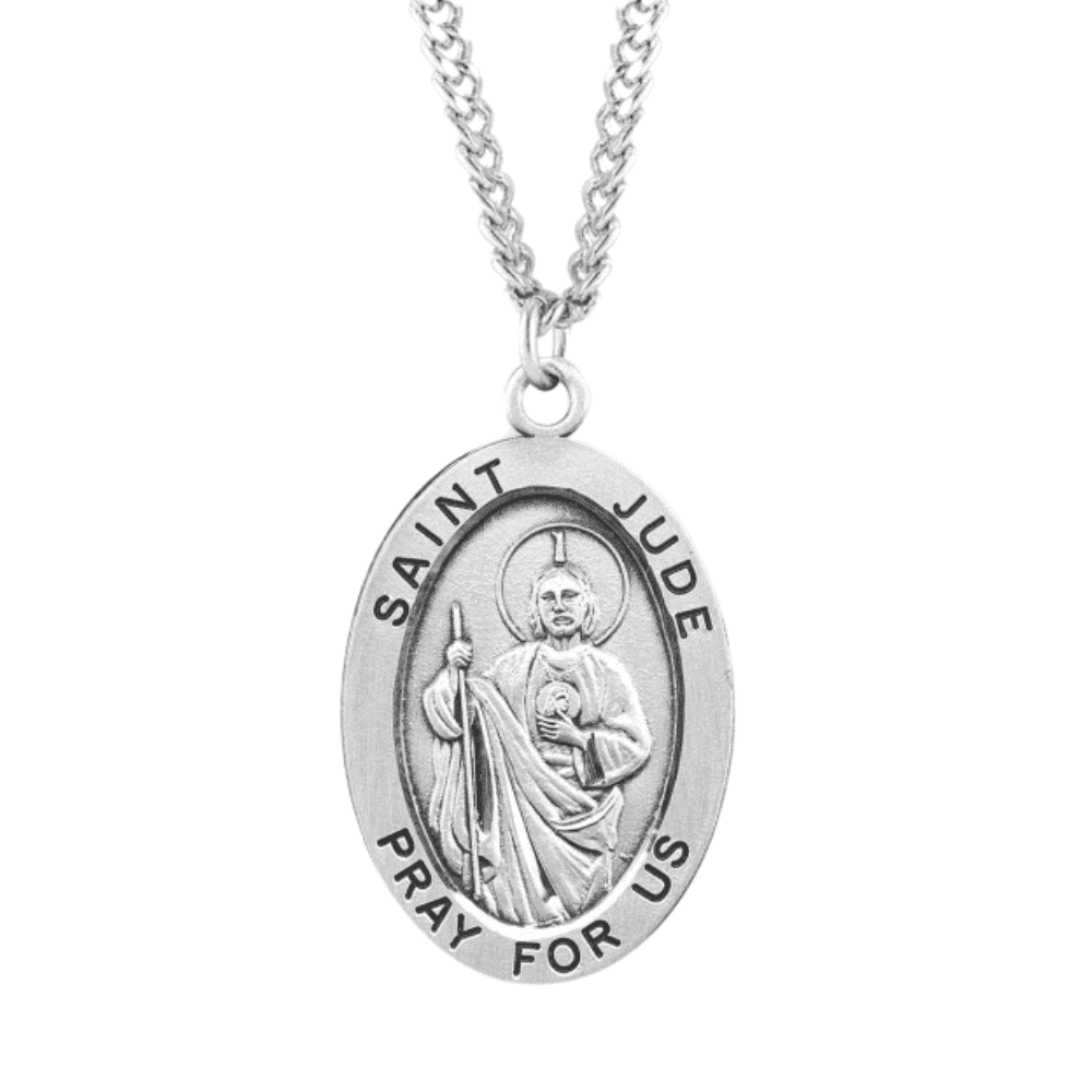 Sterling Silver Patron Saint St.Jude Medal Pendant Necklace in 24 ...