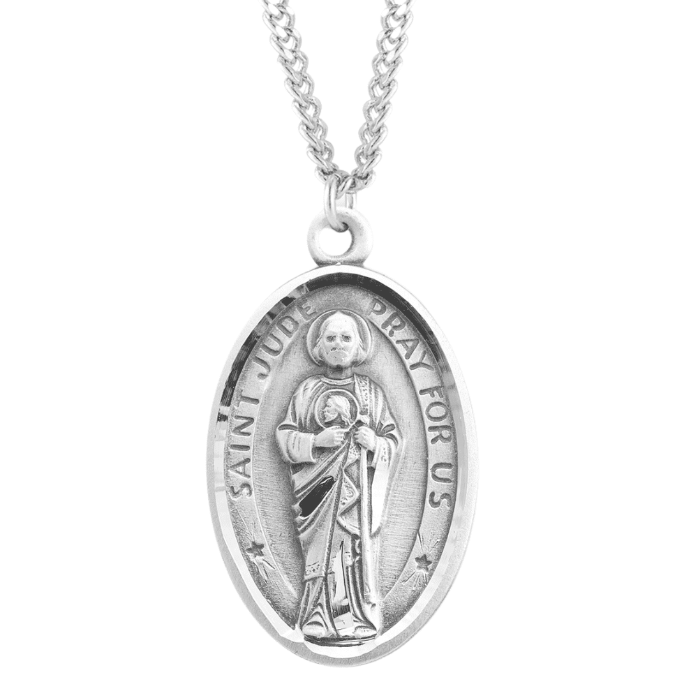 Sterling Silver Patron Saint St Jude Oval Medal, 0.9" x 0.6", 20 ...
