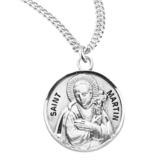 Sterling Silver Patron Saint St.Martin De Porres Medal Pendant Necklace in 20 Inch Rhodium Plated Stainless Steel Chain, Deluxe Velvet Gift Box - Made in USA