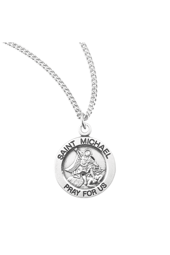 Sterling Silver Patron Saint St.Michael Medal Pendant Necklace in 18 Inch Rhodium Plated Stainless Steel Chain, Deluxe Velvet Gift Box - Made in USA