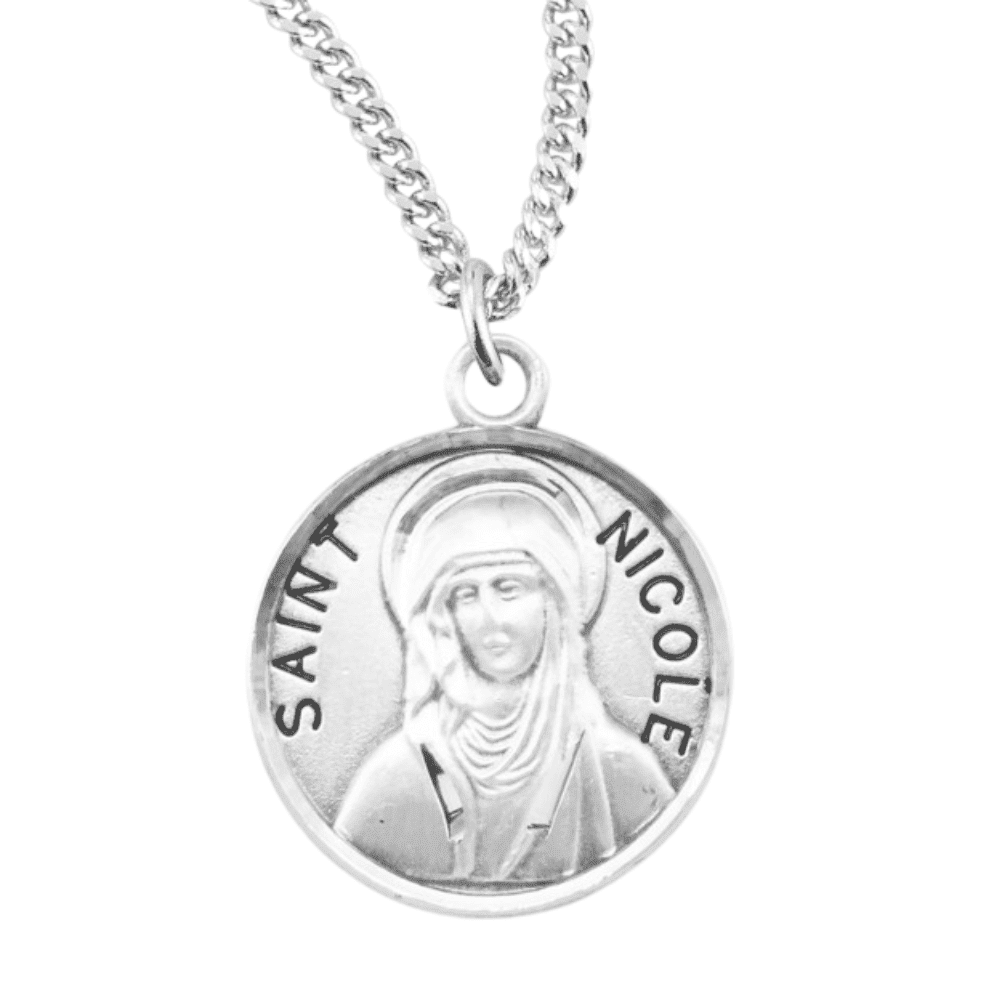 Sterling Silver Patron Saint St.Nicole Medal Pendant Necklace in 18 ...