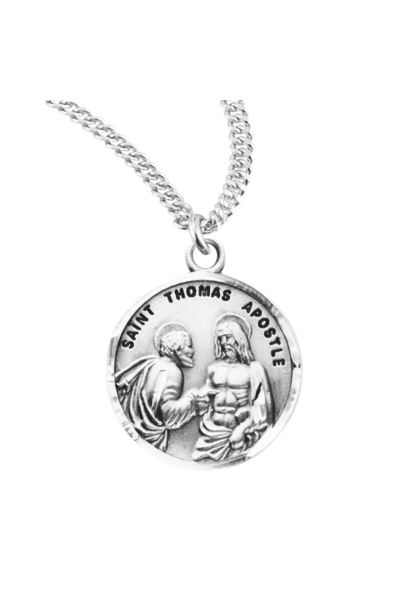 Sterling Silver Patron Saint St.Thomas the Apostle Medal Pendant Necklace in 20 Inch Rhodium Plated Stainless Steel Chain, Deluxe Velvet Gift Box - Made in USA