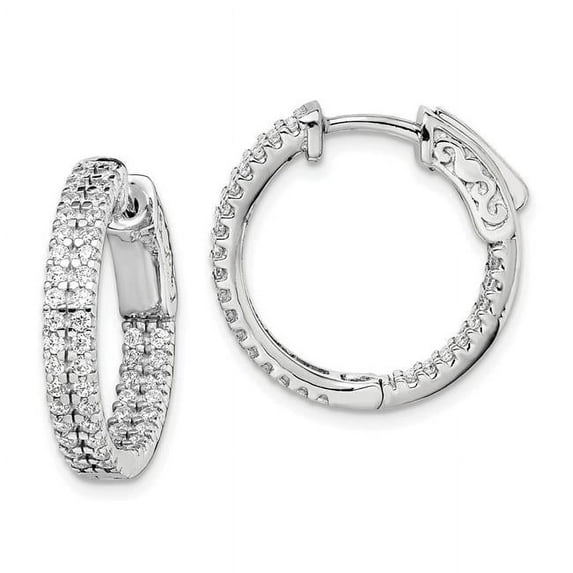 Sterling Silver Pavé .8 inch Diameter CZ In and Out Hoop Earrings