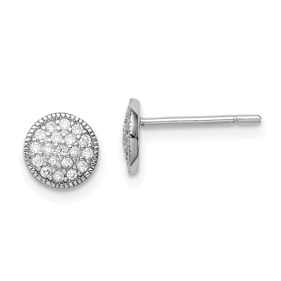 Sterling Silver Pav CZ Circle Post Earrings Sterling Silver Earrings