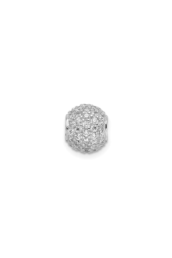 Sterling Silver Pav Charm Bead with Cubic Zirconia Accents for Women, Elegant Decorative Accessory for Bracelets, Classic Style Jewelry for Daily Wear