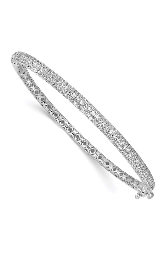 Sterling Silver Pavé Rhodium-plated 175 Stone CZ Hinged Bangle