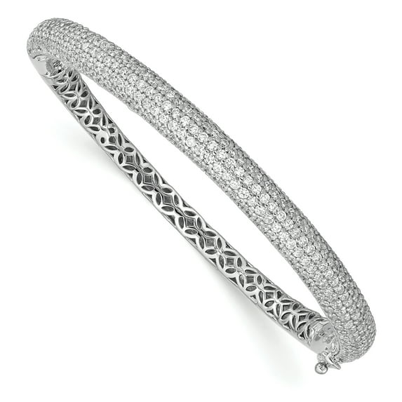 Sterling Silver Pav‚ Rhodium-plated 283 Stone Cubic Zirconia Bangle