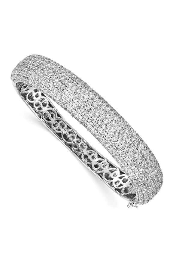 Sterling Silver Pav Rhodium-Plated Cubic Zirconia Bangle Bracelet