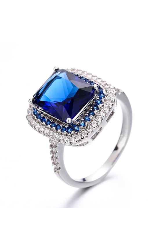 Sterling Silver Pave Crystal and Sapphire Ring